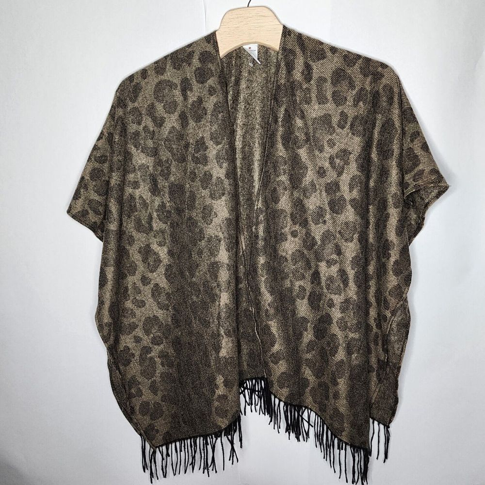 WOOLRICH Cape Leopard Print Women's  Poncho Cape Sweater One Size‎ Brown